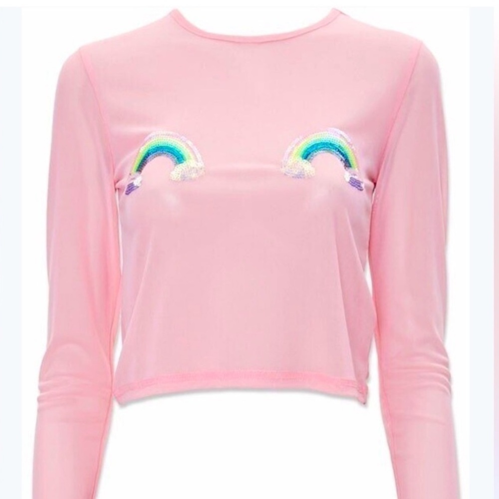 Forever 21 Pink Sheer Top with Colorful Embroidery